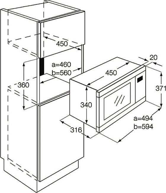 Габариты встраиваемой микроволновки в навесной шкаф