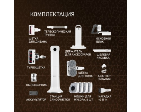 Вертикальный беспроводной самоочищающийся пылесос Weissgauff V20 BLDC Wash&Dry Dust Station