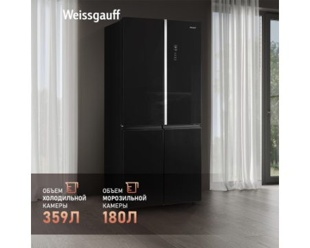 Отдельностоящий холодильник с инвертором Weissgauff WCD 590 Nofrost Inverter Premium EcoFresh Black Glass