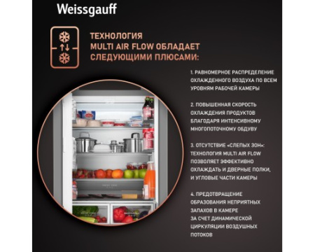 Отдельностоящий холодильник Weissgauff WFD 450 Built-in Inverter NoFrost Inox