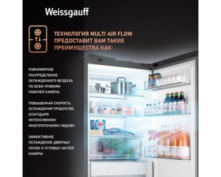 Отдельностоящий холодильник Weissgauff WFD 450 Total NoFrost Inverter Dark Grey Built-in