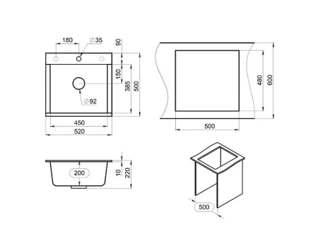 Кухонная мойка GRANULA ES-5201 шварц