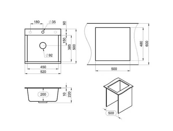 Кухонная мойка GRANULA ES-5201 шварц