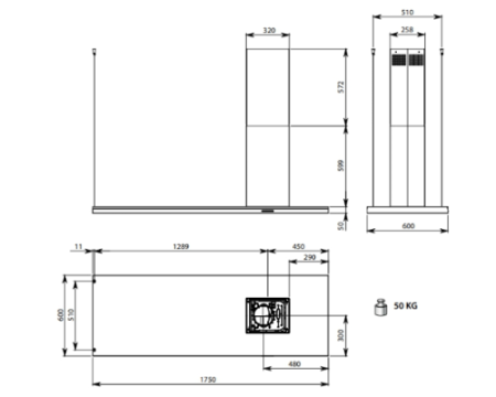 Вытяжка Falmec DESIGN LUMEN ISOLA STEEL 175 DX CLUI75.E0P2#NEUI490F