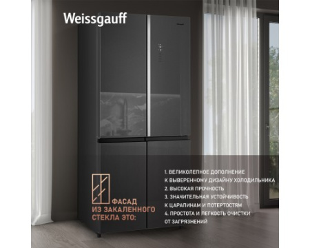 Отдельностоящий холодильник с инвертором Weissgauff WCD 590 NoFrost Inverter Premium EcoFresh Inox Glass