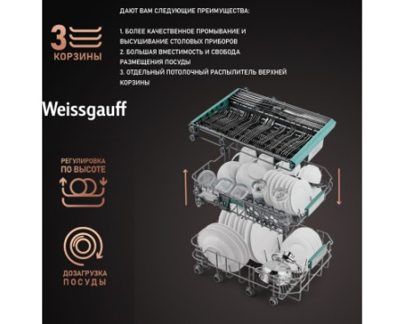Встраиваемая посудомоечная машина с лучом на полу Weissgauff BDW 4140 D (модификация 2025 года)