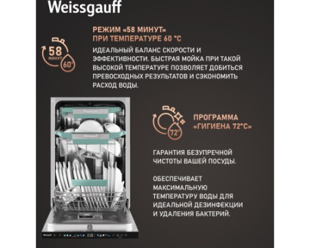 Встраиваемая посудомоечная машина Weissgauff BDW 4160 Real Touch DC Inverter Timer Floor