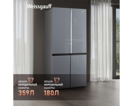 Отдельностоящий холодильник с инвертором Weissgauff WCD 590 Nofrost Inverter Premium EcoFresh Dark Grey Glass