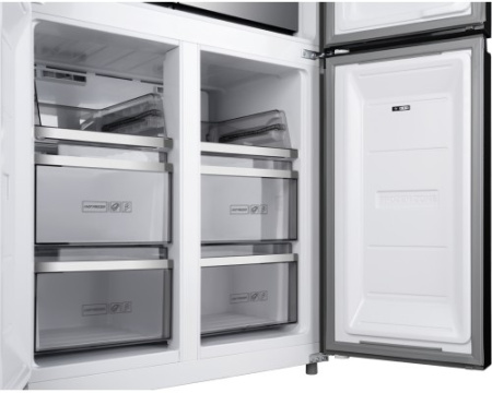 Отдельностоящий холодильник с инвертором Weissgauff WCD 590 Nofrost Inverter Premium EcoFresh Blue Glass
