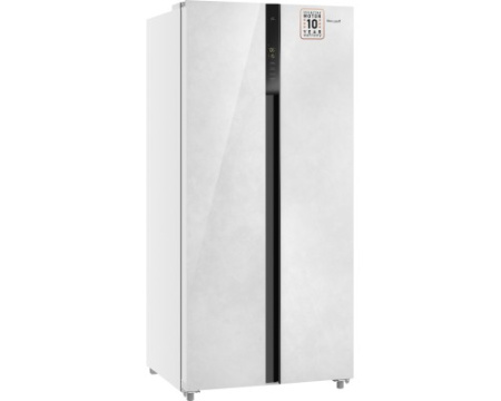Отдельностоящий холодильник с инвертором Weissgauff WSBS 500 Inverter NoFrost White Rock Glass