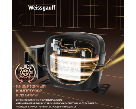 Отдельностоящий холодильник с инвертором Weissgauff WSBS 1036 Inverter NoFrost Premium Champagne Glass