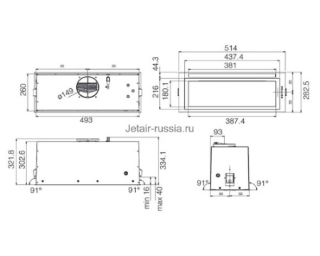 Встраиваемая вытяжка Jetair PLANE LUX BL MAT/A/52