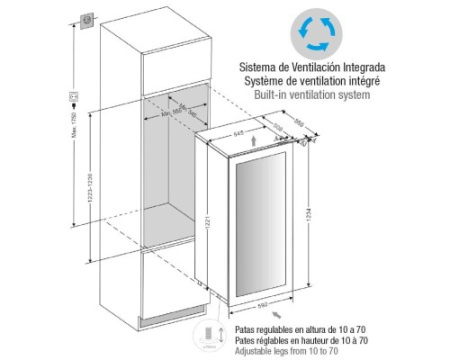 Встраиваемый винный шкаф Pando PVMAVP 124-70CRR