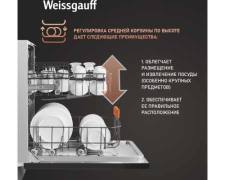 Встраиваемая посудомоечная машина с лучом на полу Weissgauff BDW 4536 D Infolight