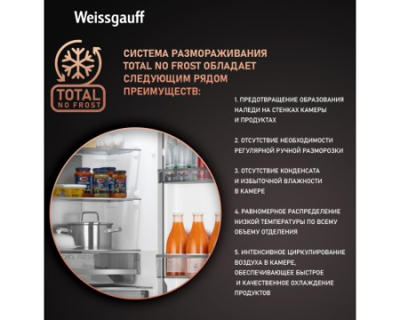 Отдельностоящий холодильник Weissgauff WRK 195 D Full NoFrost White Rock Glass