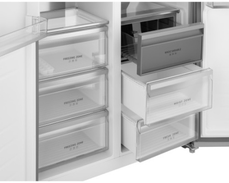 Отдельностоящий холодильник с инвертором Weissgauff WSBS 1036 Inverter NoFrost Premium White Glass