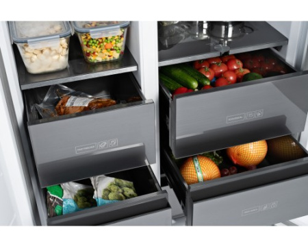 Отдельностоящий холодильник с инвертором Weissgauff WSBS 590 NoFrost Inverter Premium Dark Grey Glass