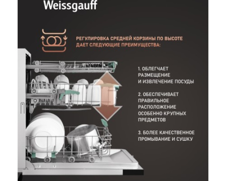 Встраиваемая посудомоечная машина с лучом на полу и авто-открыванием Weissgauff BDW 6140 Ultra Real Autoopen Infolight