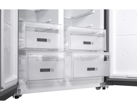 Отдельностоящий холодильник с инвертором Weissgauff WSBS 600 NoFrost Inverter Blue Glass