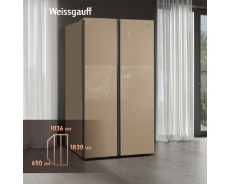 Отдельностоящий холодильник с инвертором Weissgauff WSBS 1036 Inverter NoFrost Premium Champagne Glass