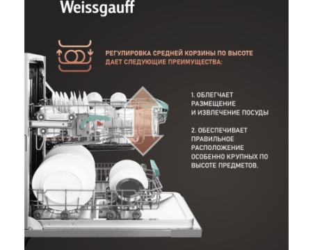 Встраиваемая посудомоечная машина с проекцией времени на полу Weissgauff BDW 4139 D Timer Floor