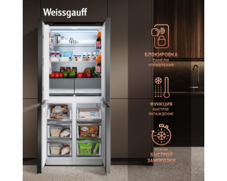 Отдельностоящий холодильник с инвертором Weissgauff WCD 450 Rock Glass NoFrost Inverter