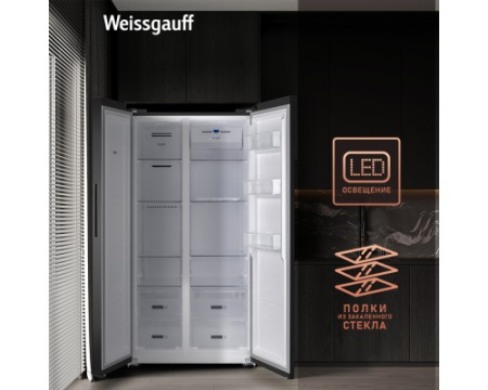 Отдельностоящий холодильник с инвертором Weissgauff WSBS 600 BG NoFrost Inverter