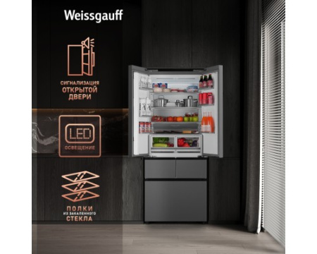 Отдельностоящий холодильник Weissgauff WFD 450 Built-in Inverter NoFrost Inox
