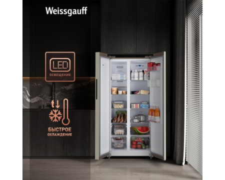 Отдельностоящий холодильник с инвертором и подачей воды Weissgauff WSBS 600 Be NoFrost Inverter Water Dispenser
