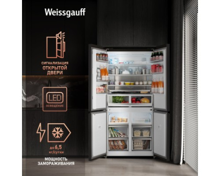 Отдельностоящий холодильник с инвертором Weissgauff WCD 510 Built-in Inverter NoFrost Black Glass