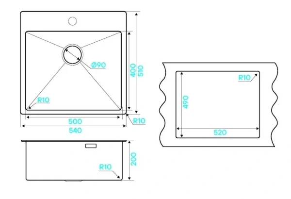 Кухонная мойка KUCHENSTERN WERK 60 вороненая сталь