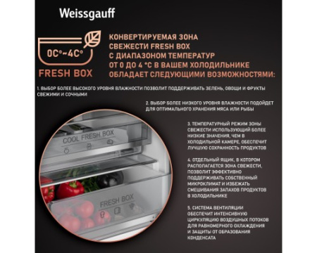 Отдельностоящий холодильник Weissgauff WRK 195 D Full NoFrost Inox Glass