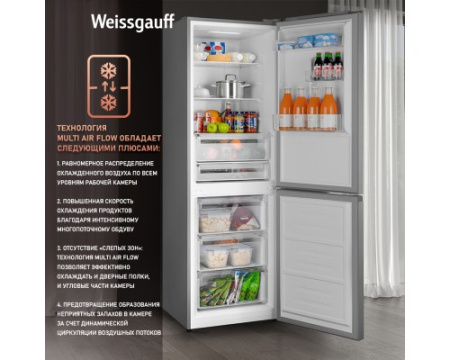 Отдельностоящий холодильник с инвертором Weissgauff WRK 185 Total NoFrost Inverter Inox
