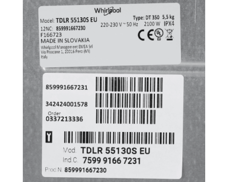 Стиральная машина Whirlpool TDLR 55130S