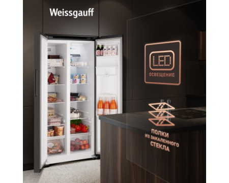 Отдельностоящий холодильник с инвертором и подачей воды Weissgauff WSBS 600 B NoFrost Inverter Water Dispenser