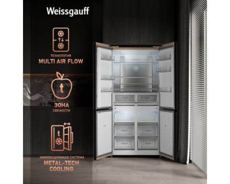 Отдельностоящий холодильник с инвертором Weissgauff WCD 510 Built-in Inverter NoFrost Champagne Glass