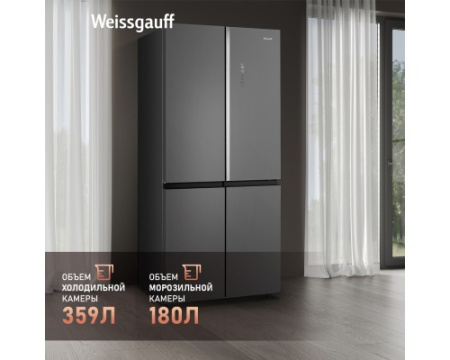 Отдельностоящий холодильник с инвертором Weissgauff WCD 590 NoFrost Inverter Premium Ecofresh Bru Steel Glass