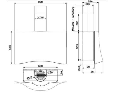 Наклонная вытяжка Faber VEIL WH CORIAN A90 110.0324.952