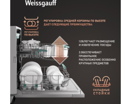 Встраиваемая посудомоечная машина Weissgauff BDW 6075 D Inverter AutoOpen Timer Floor