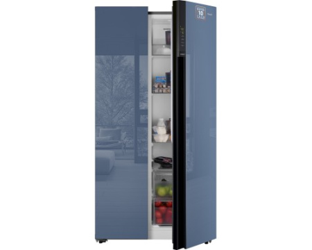 Отдельностоящий холодильник с инвертором Weissgauff WSBS 600 NoFrost Inverter Blue Glass