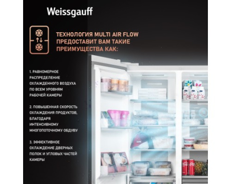 Отдельностоящий холодильник с инвертором Weissgauff WSBS 1036 Inverter NoFrost Premium White Glass