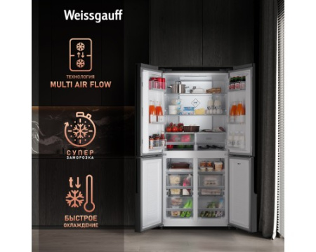 Отдельностоящий холодильник с инвертором Weissgauff WCD 450 Inox Glass NoFrost Inverter