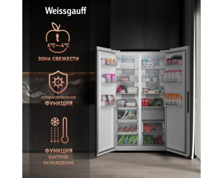 Отдельностоящий холодильник с инвертором Weissgauff WSBS 1036 Inverter NoFrost Premium White Glass