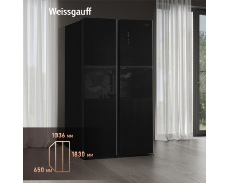 Отдельностоящий холодильник с инвертором Weissgauff WSBS 1036 Inverter NoFrost Premium Black Glass