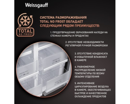 Отдельностоящий холодильник с инвертором Weissgauff WCD 450 XB NoFrost Inverter
