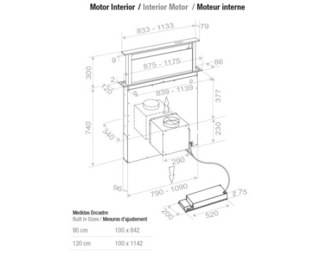 Встраиваемая в столешницу вытяжка Pando E-320/90 INOX CT V.1200