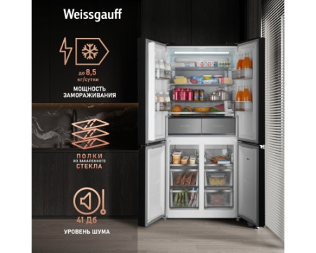 Отдельностоящий холодильник с инвертором Weissgauff WCD 590 Nofrost Inverter Premium EcoFresh Rock Glass