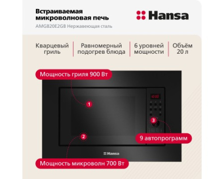 Встраиваемая микроволновая печь Hansa AMGB20E2GB