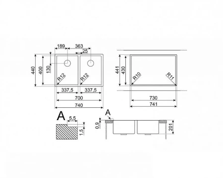Кухонная мойка SMEG VR12S3434