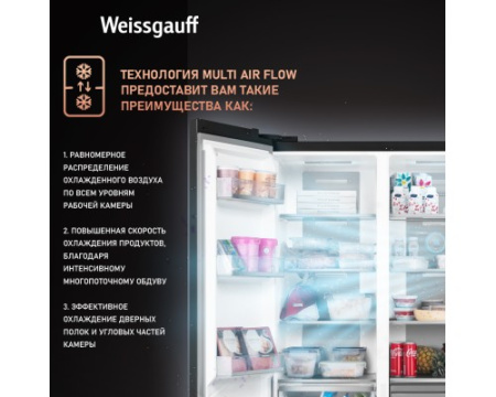Отдельностоящий холодильник с инвертором Weissgauff WSBS 1036 Inverter NoFrost Premium Dark Inox